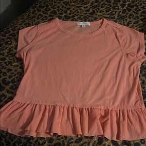 Ribbed Coral Pink Peplum Crop Top